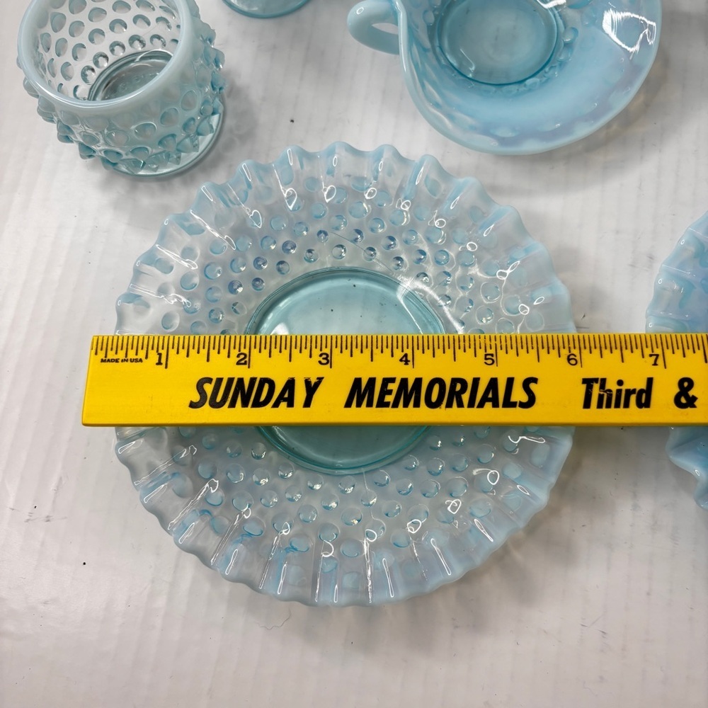 VTG Fenton Blue Opalescent Hobnail 7 pc lot Trinket Candy Dishes Votive Bud Vase - Picture 3 of 16